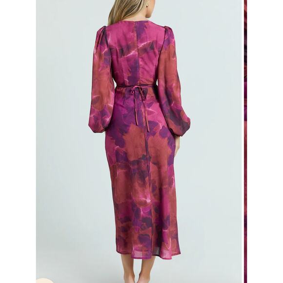 SHOWPO. Artola Front Cut Out Midi Print Long Sleeve Dress NEW - Picture 2 of 7